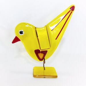 Bird Figurine Yellow W/Red Heart & Beak By Glassfire Jewelry